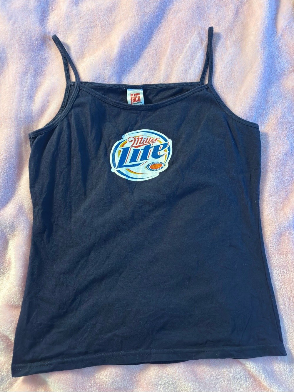 Vintage Miller Lite Graphic Logo Navy Spaghetti Strap Cami Tank Top Size Large